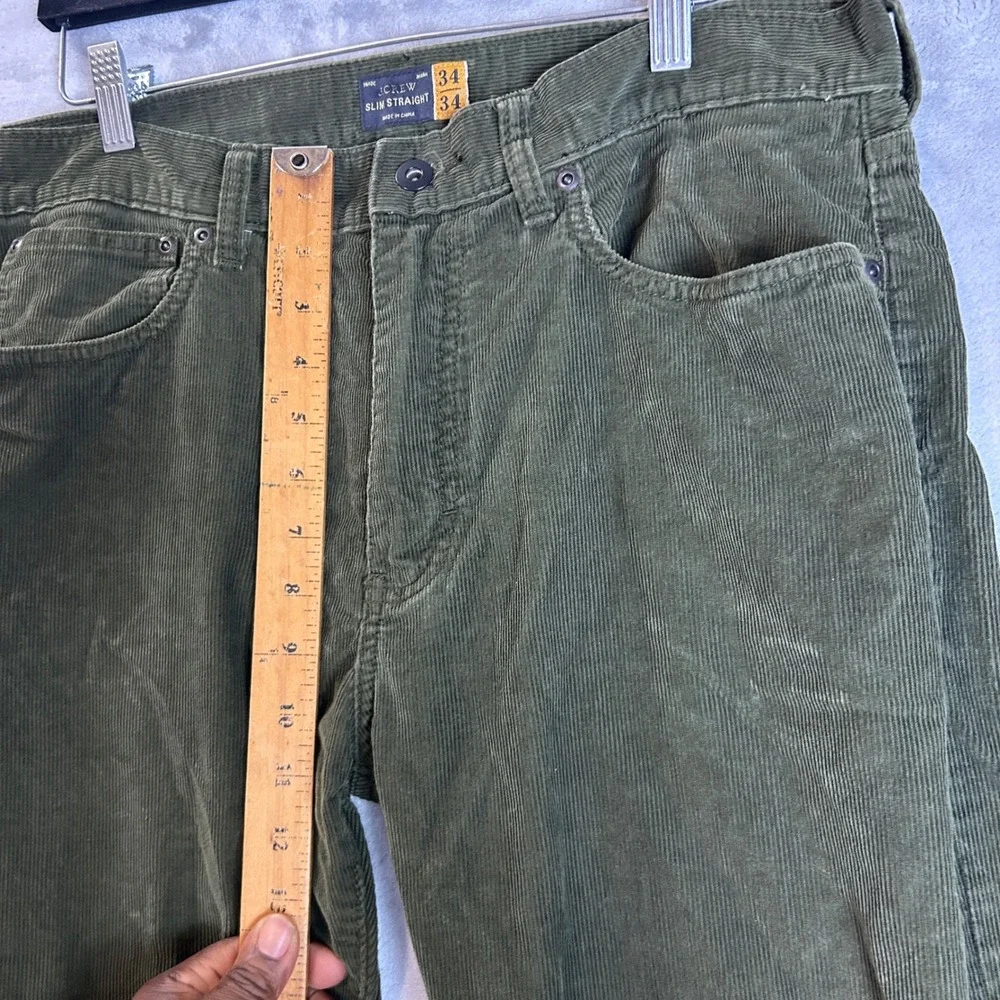 J.Crew Mens Slim Straight Corduroy Pants Olive Green 34x34 5-Pocket Casual